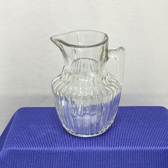 Miniature Glass Syrup Pitcher Dispenser Ribbed Design Handle For Individual Use - Picture 1 of 7